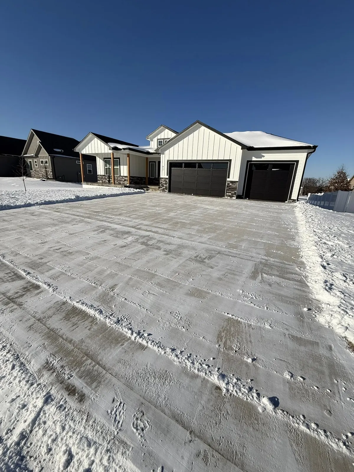 Residential driveway cleared of snow